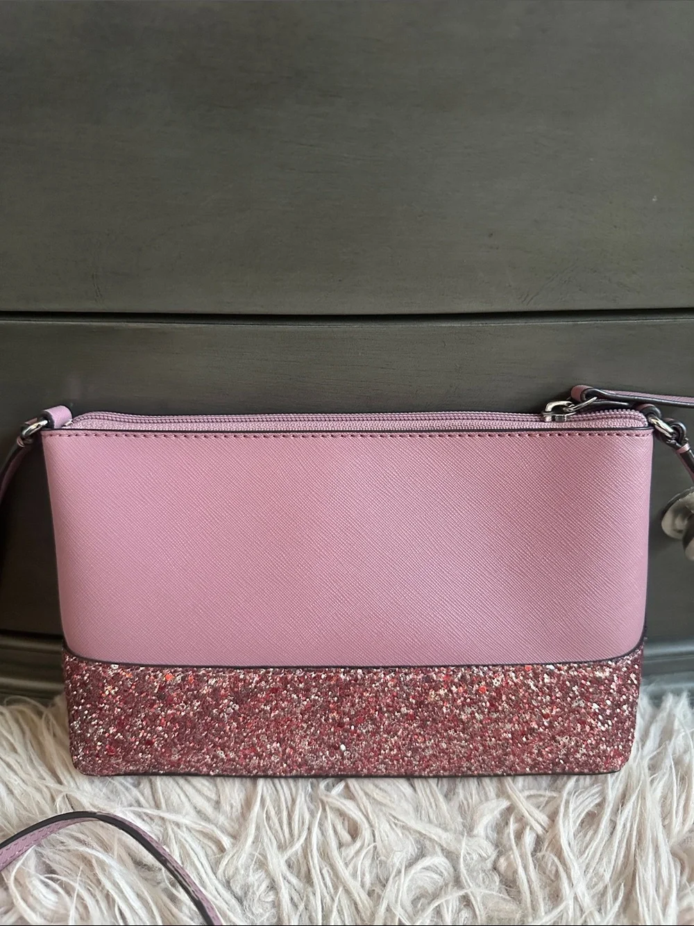 kate spade rose pink glitter two-tone crossbody